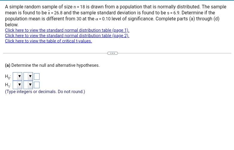 Solved A simple random sample of size n=18 is drawn from a | Chegg.com