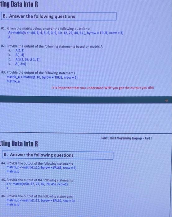 Solved ting Data Into R B. Answer the following questions | Chegg.com