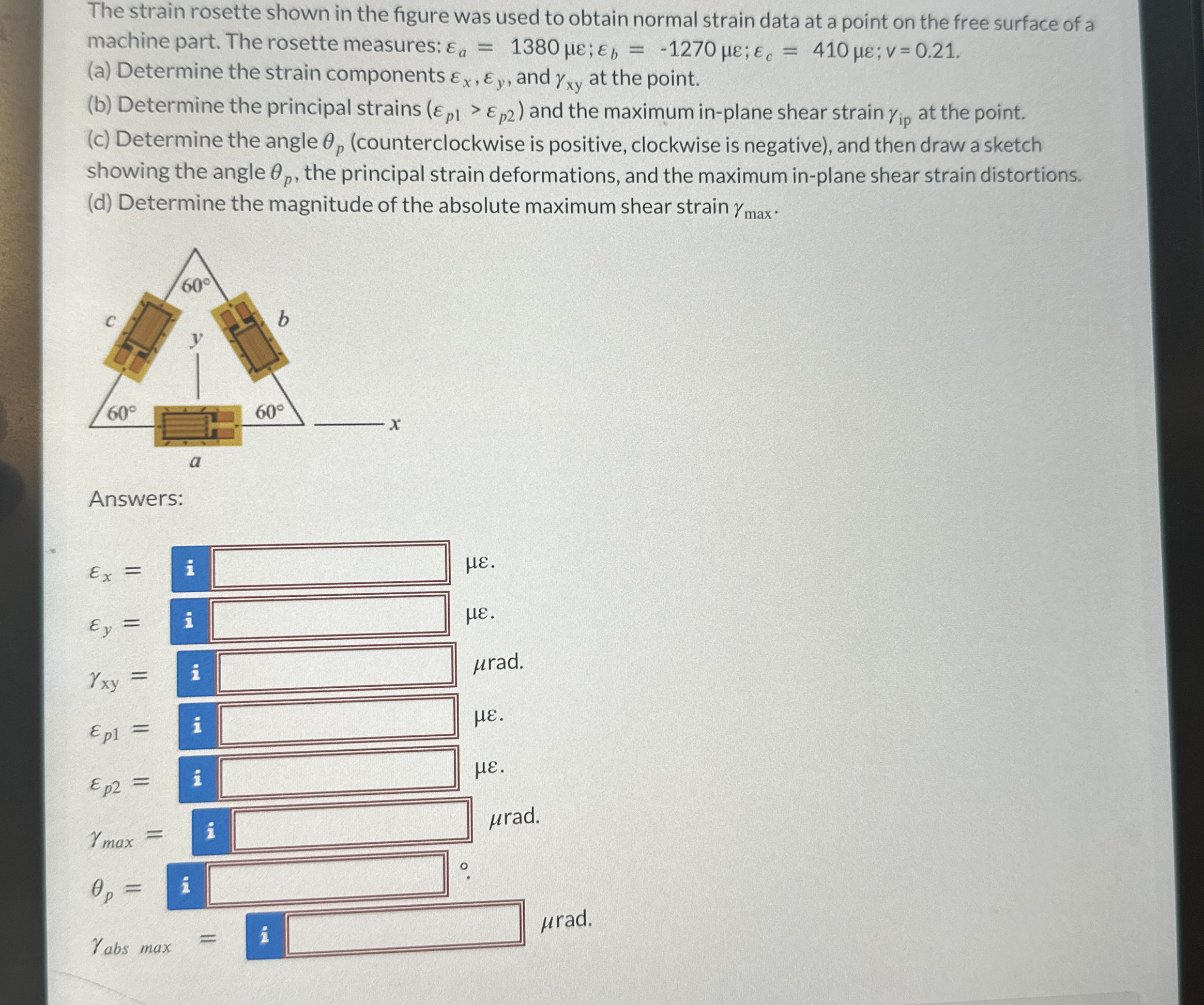 Solved The strain rosette shown in the figure was used to | Chegg.com