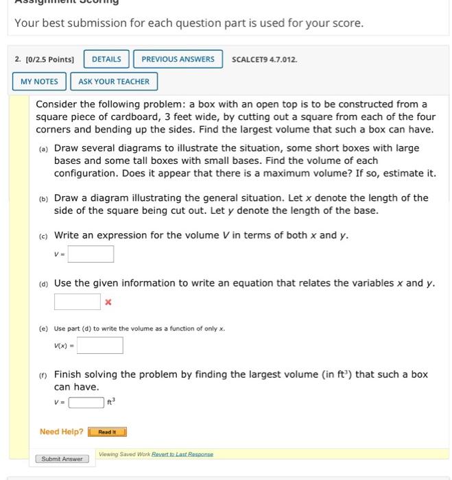 Solved Your best submission for each question part is used | Chegg.com