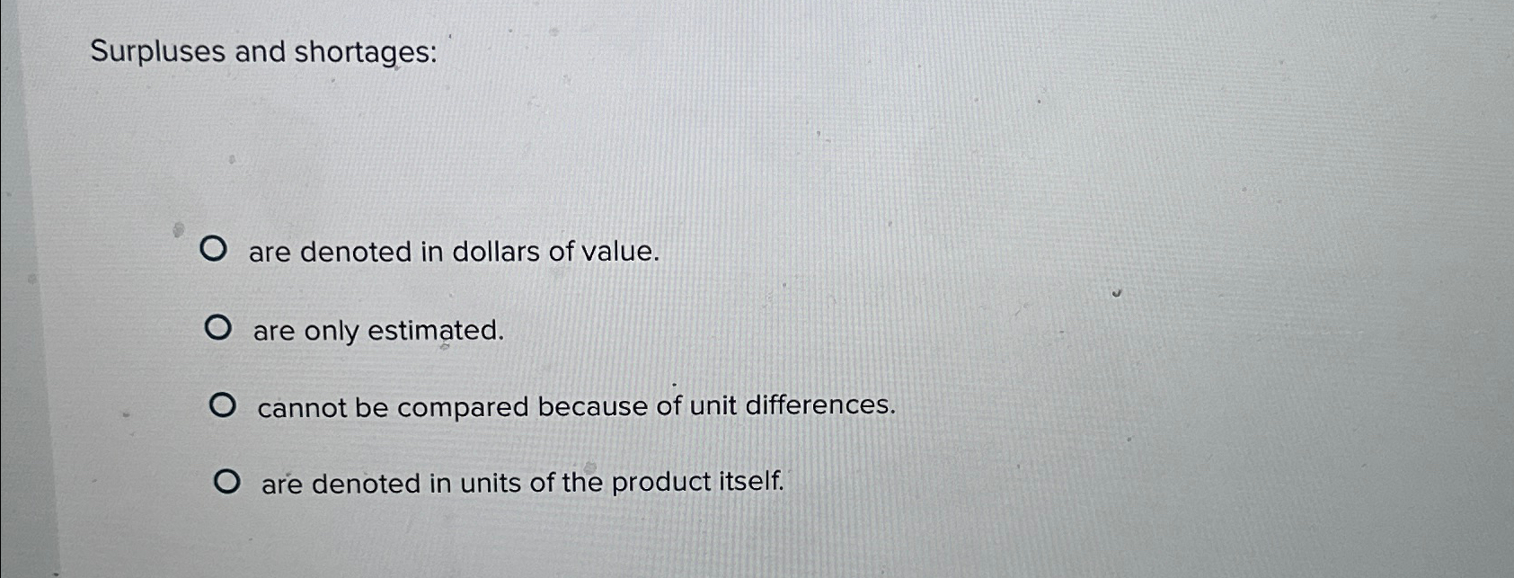 Solved Surpluses and shortages:are denoted in dollars of Chegg com