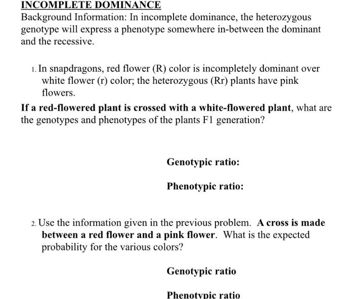 Solved incomplete dominance 1. R- red 5 R rer r-white; | Chegg.com