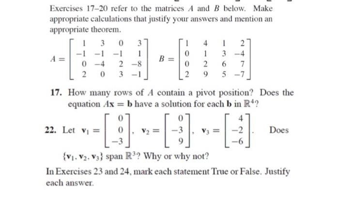 Solved Exercises 17-20 Refer To The Matrices A And B Below. 