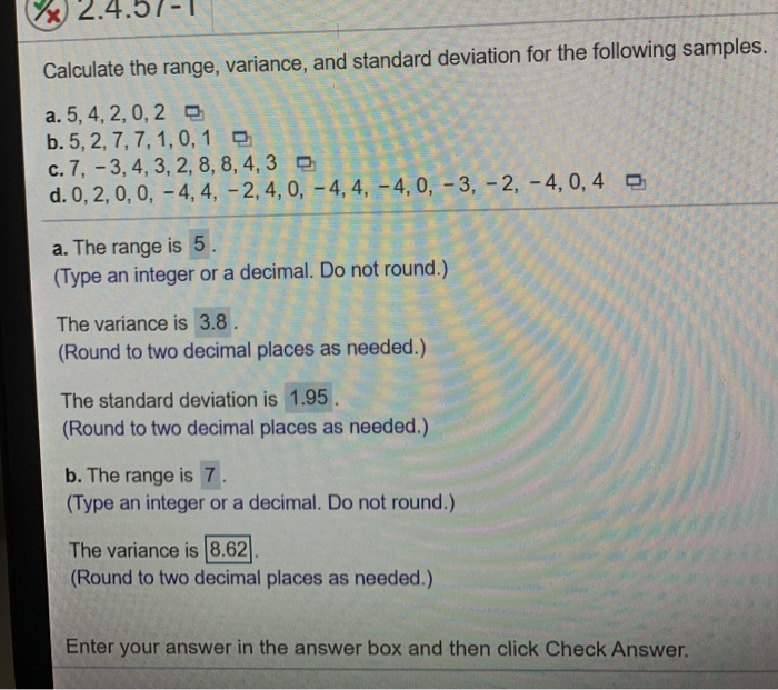 Solved 2.4.3 Calculate the range, variance, and standard | Chegg.com