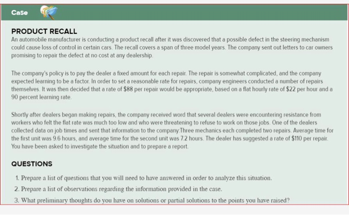 product recall case study