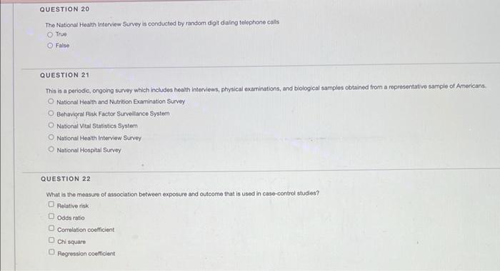 Solved QUESTION 20 The National Health Interview Survey Is Chegg Com   Image