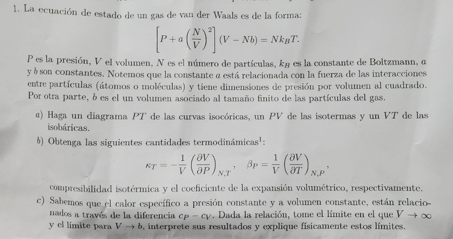 Solved The van der Waals gas equation of state is of the | Chegg.com