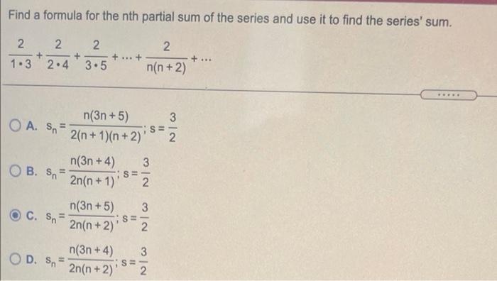 Solved Find a formula for the nth partial sum of the series | Chegg.com