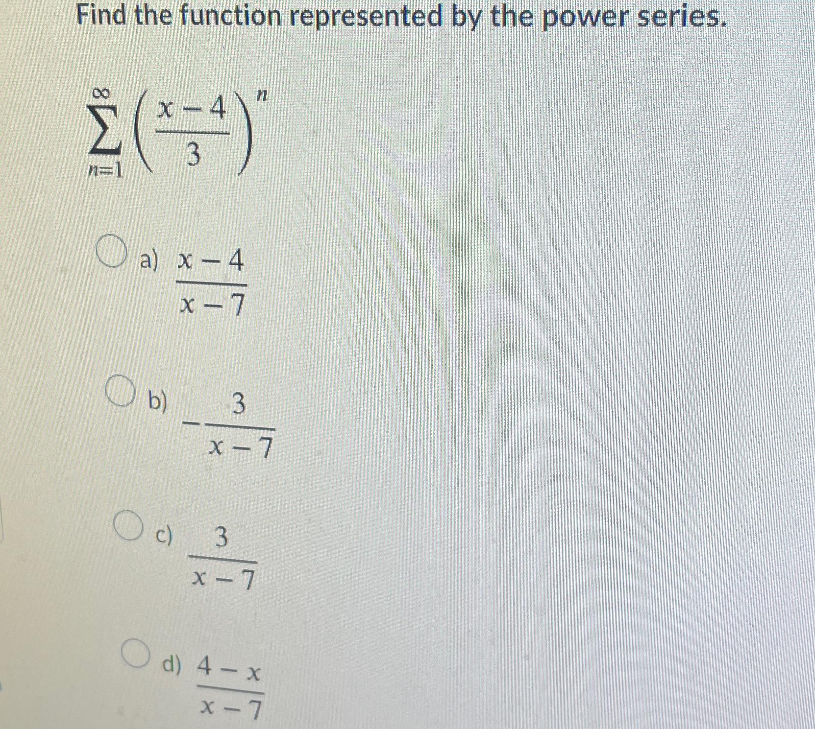 Solved Find the function represented by the power | Chegg.com