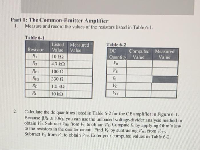 Solved Part 1: The Common-Emitter Amplifier Measure and | Chegg.com