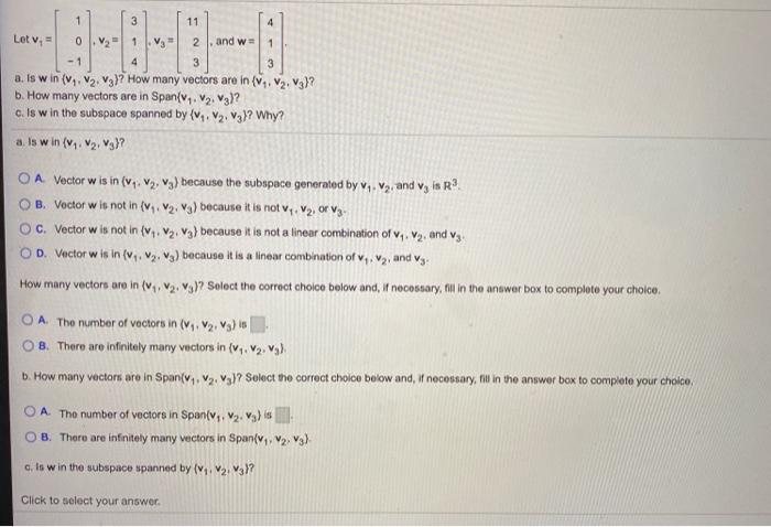Solved 3 11 Letv, 4 and w 1 1 V3" 2 3 3 a. Is win (V, V2, | Chegg.com