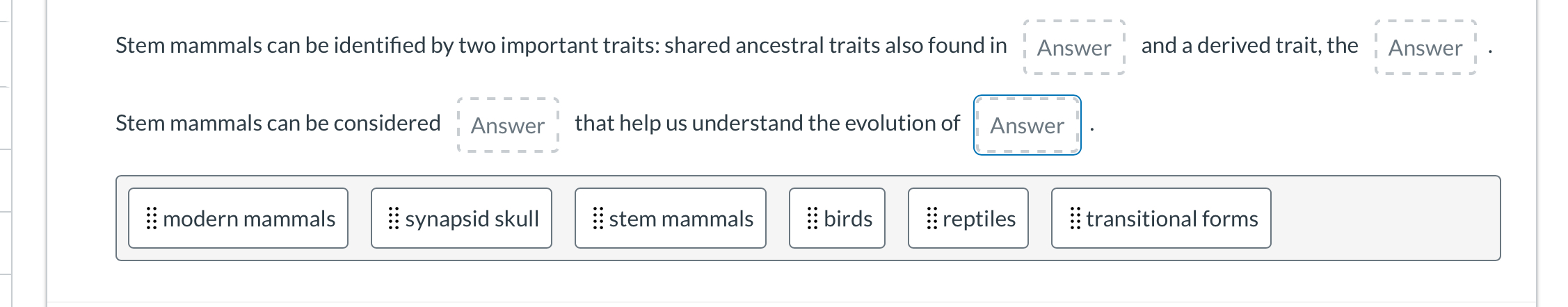 Solved Stem mammals can be identified by two important | Chegg.com