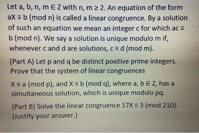 Solved Let A, B, N, M € Z With N, M 2 2. An Equation Of The | Chegg.com