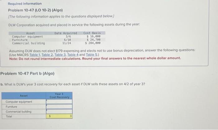 Solved Required Information Problem 10-47 (LO 10-2) (Algo) | Chegg.com