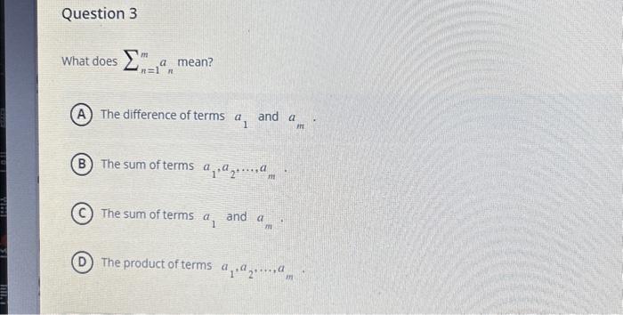 Solved What does ∑n=1man mean? The difference of terms a1 | Chegg.com