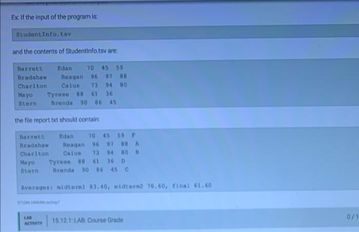 Solved 15.12 LAB: Course Grade Write a program that reads | Chegg.com