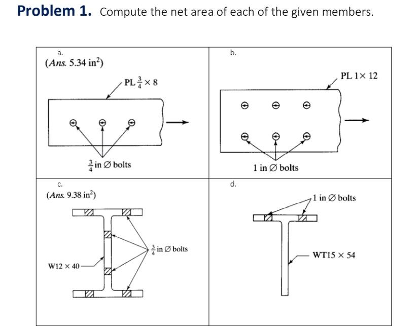 Solved Problem 1. Compute the net area of each of the given | Chegg.com