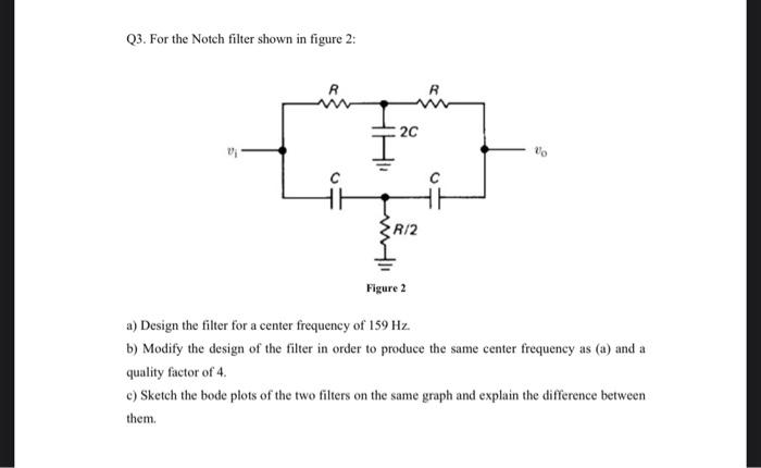 Solved Q3. For the Notch filter shown in figure 2: a) Design | Chegg.com