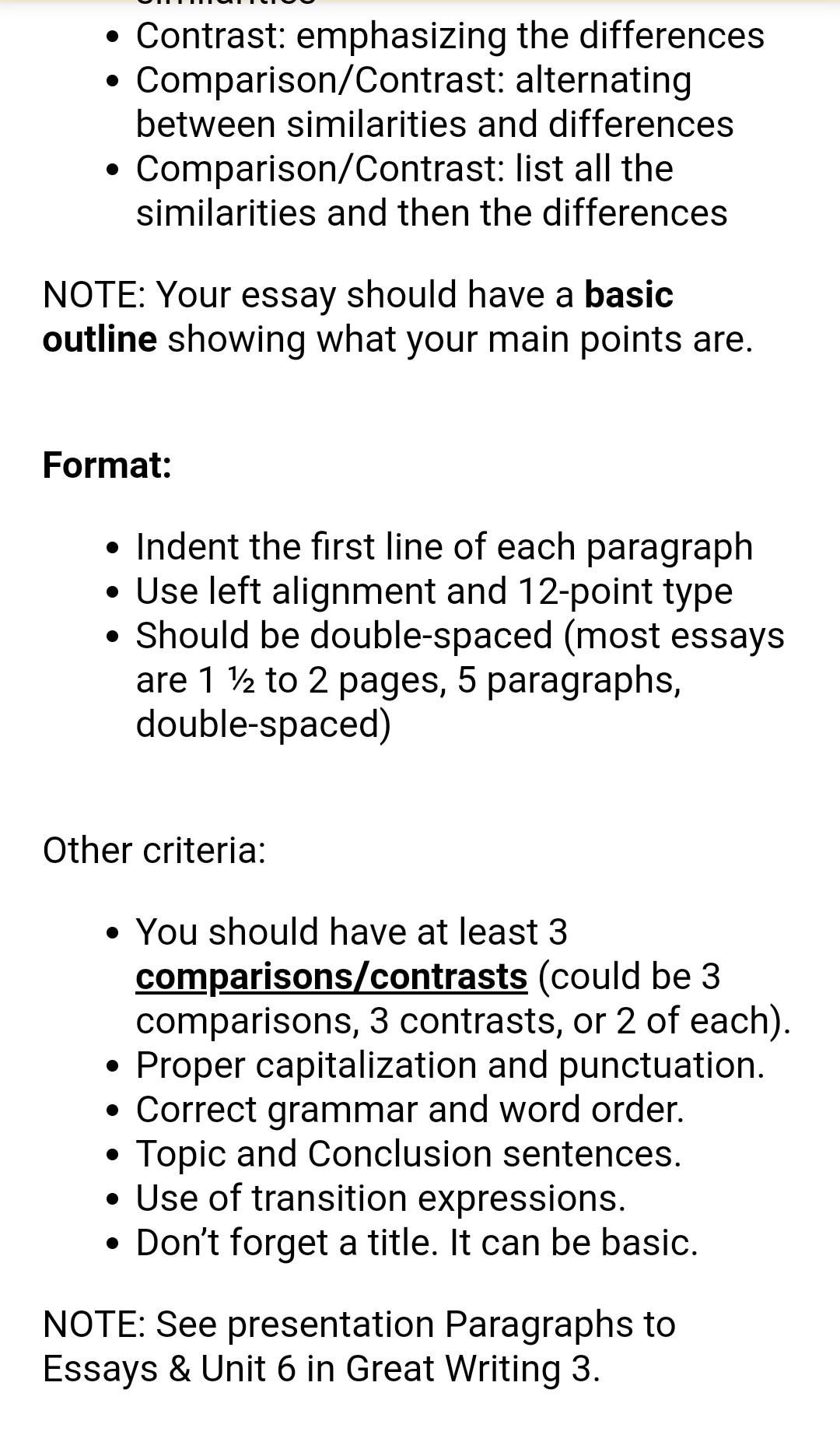 compare contrast essay outline example