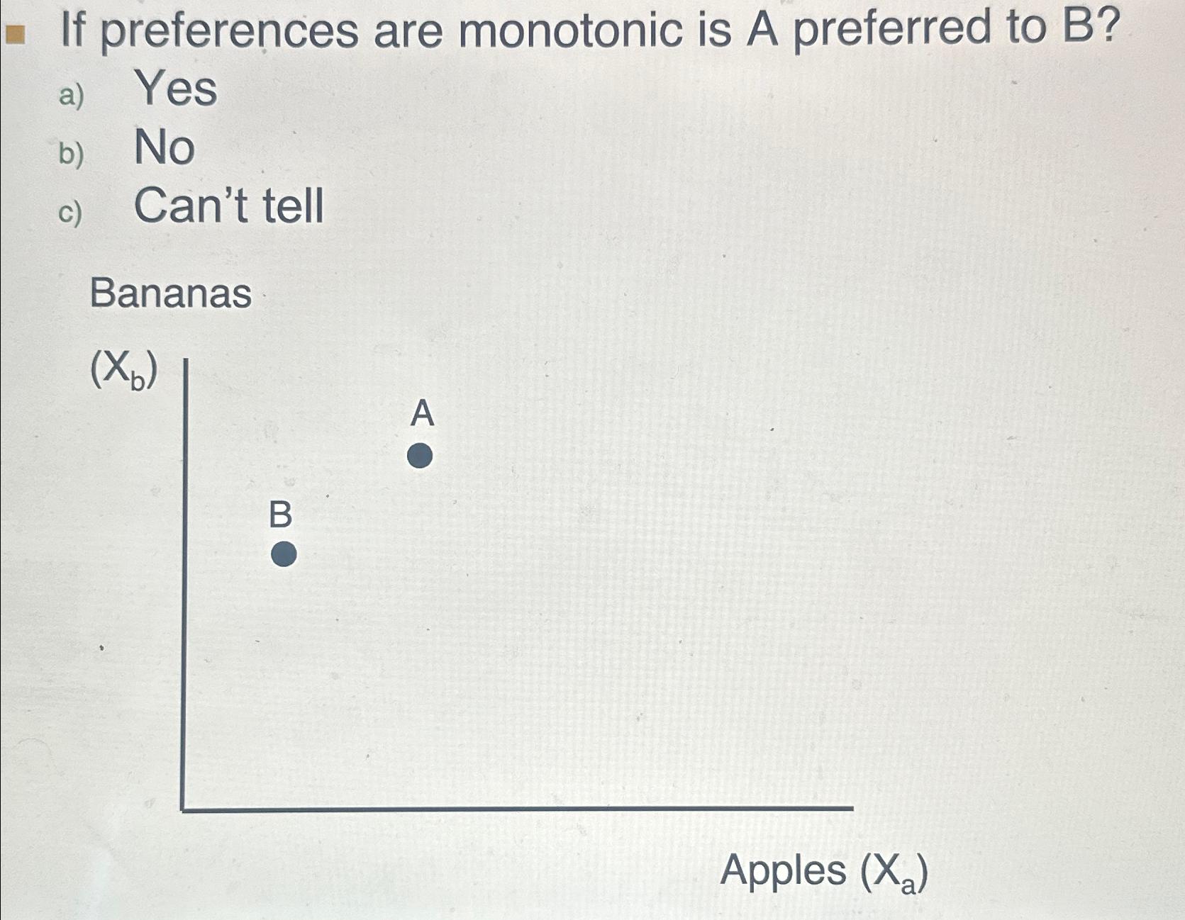 Solved If preferences are monotonic is A preferred to B ?a) | Chegg.com