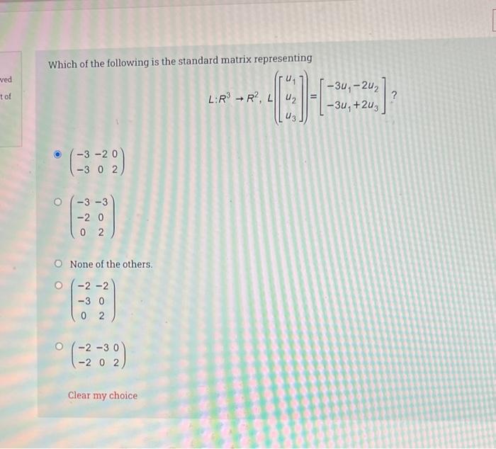 Solved Which of the following is the standard matrix | Chegg.com