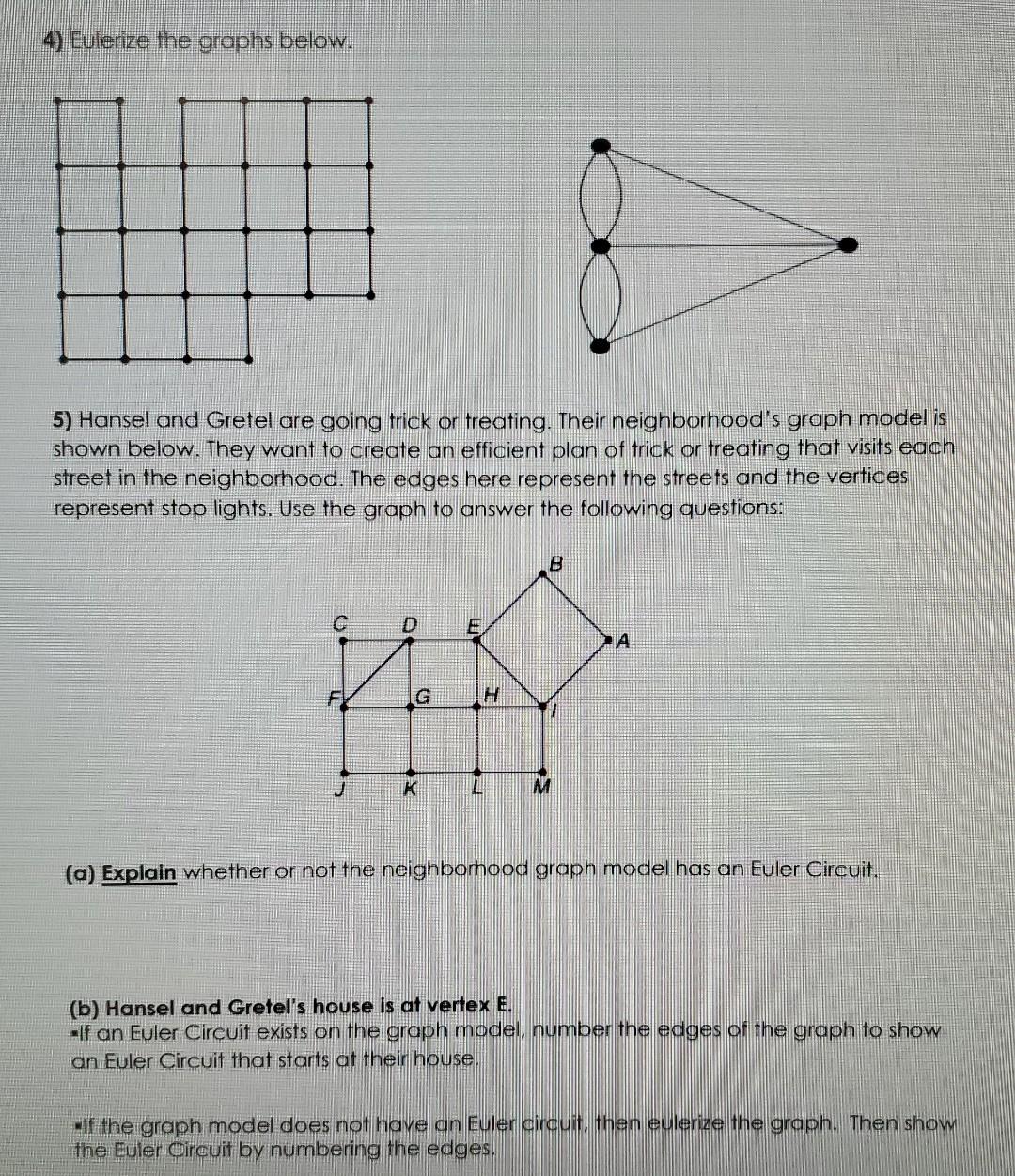 Solved 4) Eulerize the graphs below. 5) Hansel and Gretel | Chegg.com