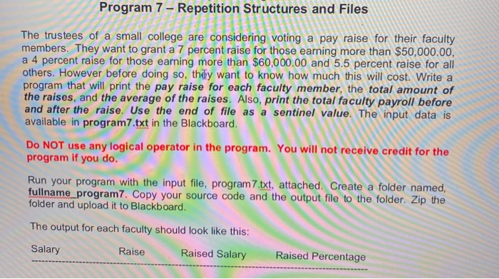 Solved Program 7 - Repetition Structures and Files The | Chegg.com