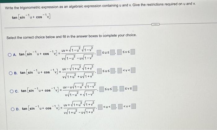 Solved Write the trigonometric expression as an algebraic | Chegg.com