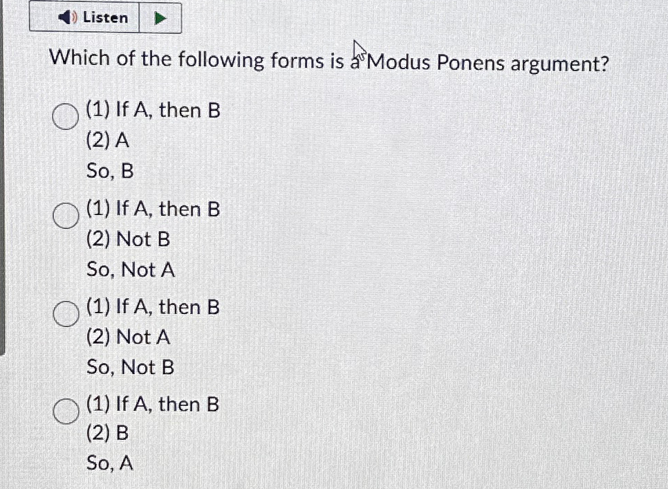 Solved ListenWhich of the following forms is Modus Ponens | Chegg.com