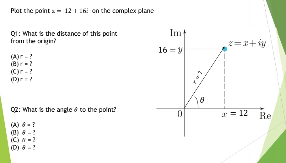 Solved Plot The Point Z=12+16i ﻿on The Complex Planeq1: What 