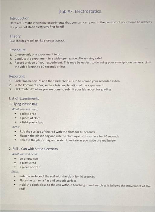 Lab #7: Electrostatics Introduction Here are 6 static | Chegg.com