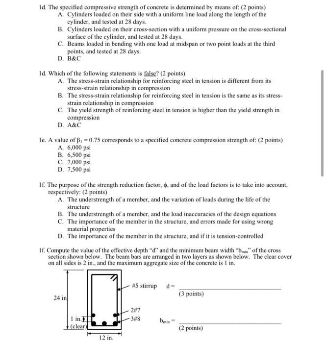 Solved Id. The specified compressive strength of concrete is | Chegg.com