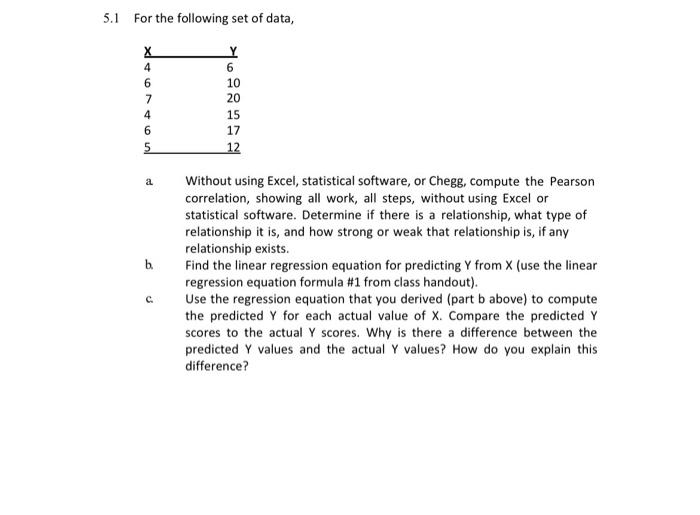 Solved 5.1 For The Following Set Of Data, X 4 6 7 4 6 5 6 10 | Chegg.com