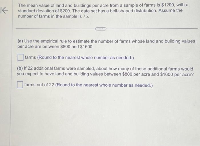 Solved The Mean Value Of Land And Buildings Per Acre From A | Chegg.com