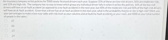 Solved An insurance company writes policies for 5000 | Chegg.com