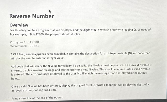 Solved Reverse Number Overview For this daily, write a | Chegg.com