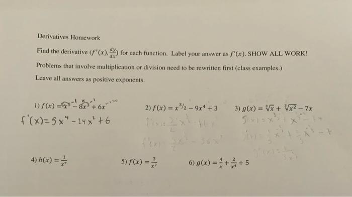Solved Derivatives Homework Find the derivative (f′(x), | Chegg.com