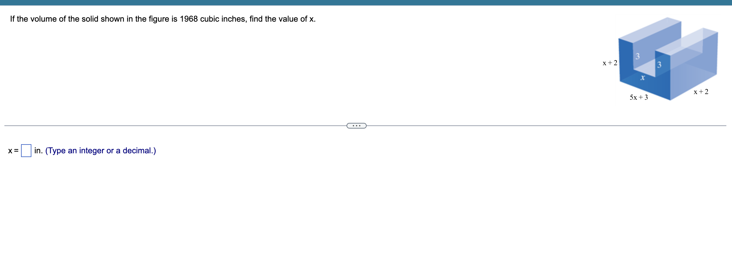 Solved If the volume of the solid shown in the figure is | Chegg.com