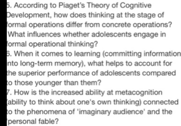 Solved 5. According to Piaget s Theory of Cognitive Chegg