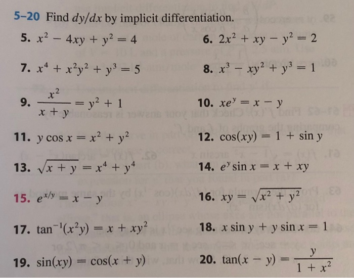 5 Find Dy Dx By Implicit Differentiation 5 X2 Chegg Com