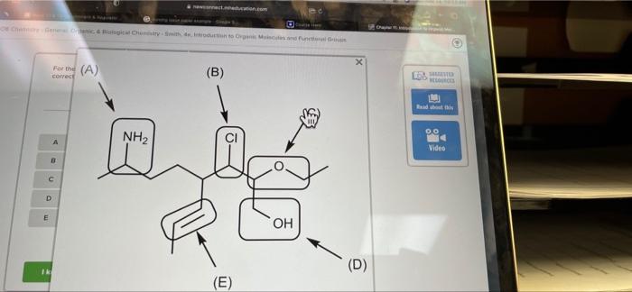 Solved For the molecule shown, match each indicated | Chegg.com