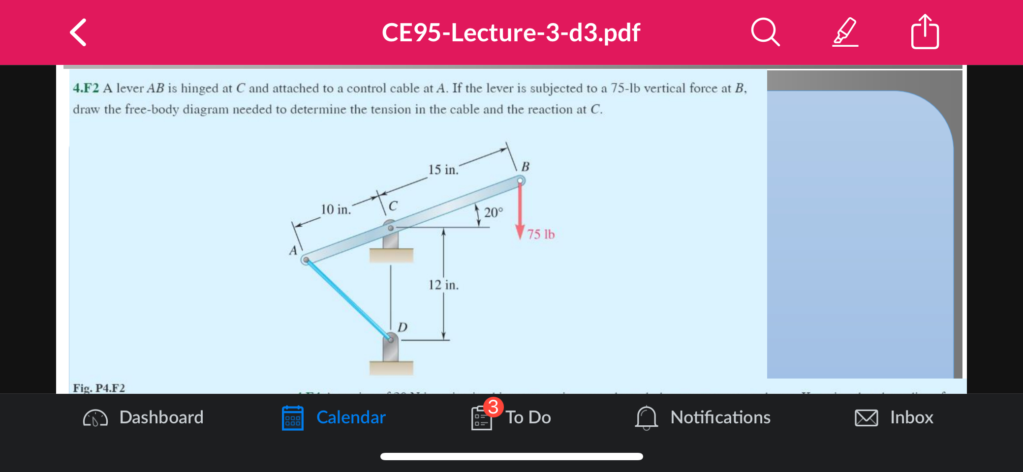 Solved CE95-Lecture-3-d3.pdf4.F2 ﻿A lever AB ﻿is hinged at C | Chegg.com