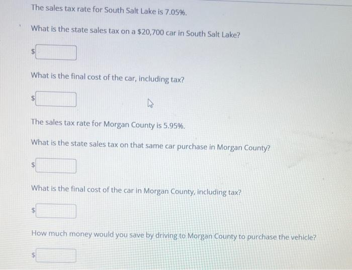 Solved The sales tax rate for South Salt Lake is 7.05\.