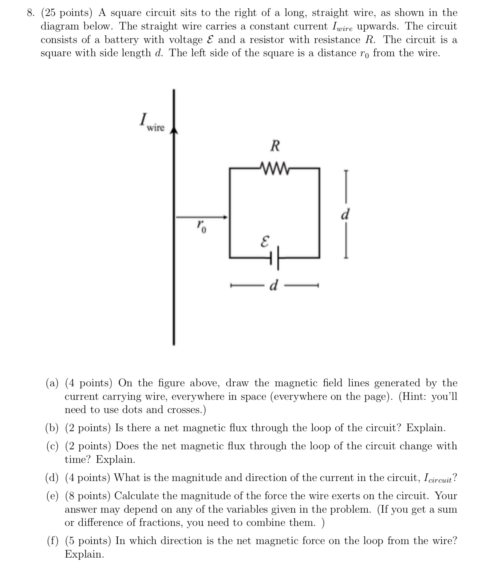 Solved (25 ﻿points) ﻿A square circuit sits to the right of a | Chegg.com