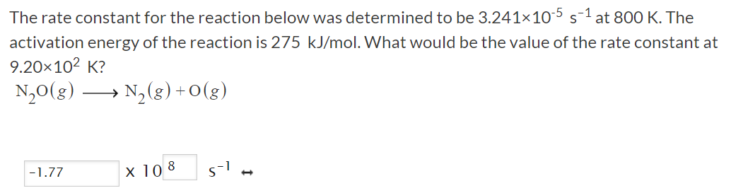 Solved The rate constant for the reaction below was | Chegg.com