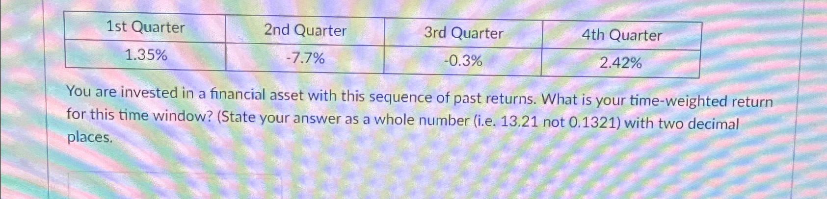 Solved Table 1st Quarter 2nd Quarter 3rd Quarter 4th Chegg