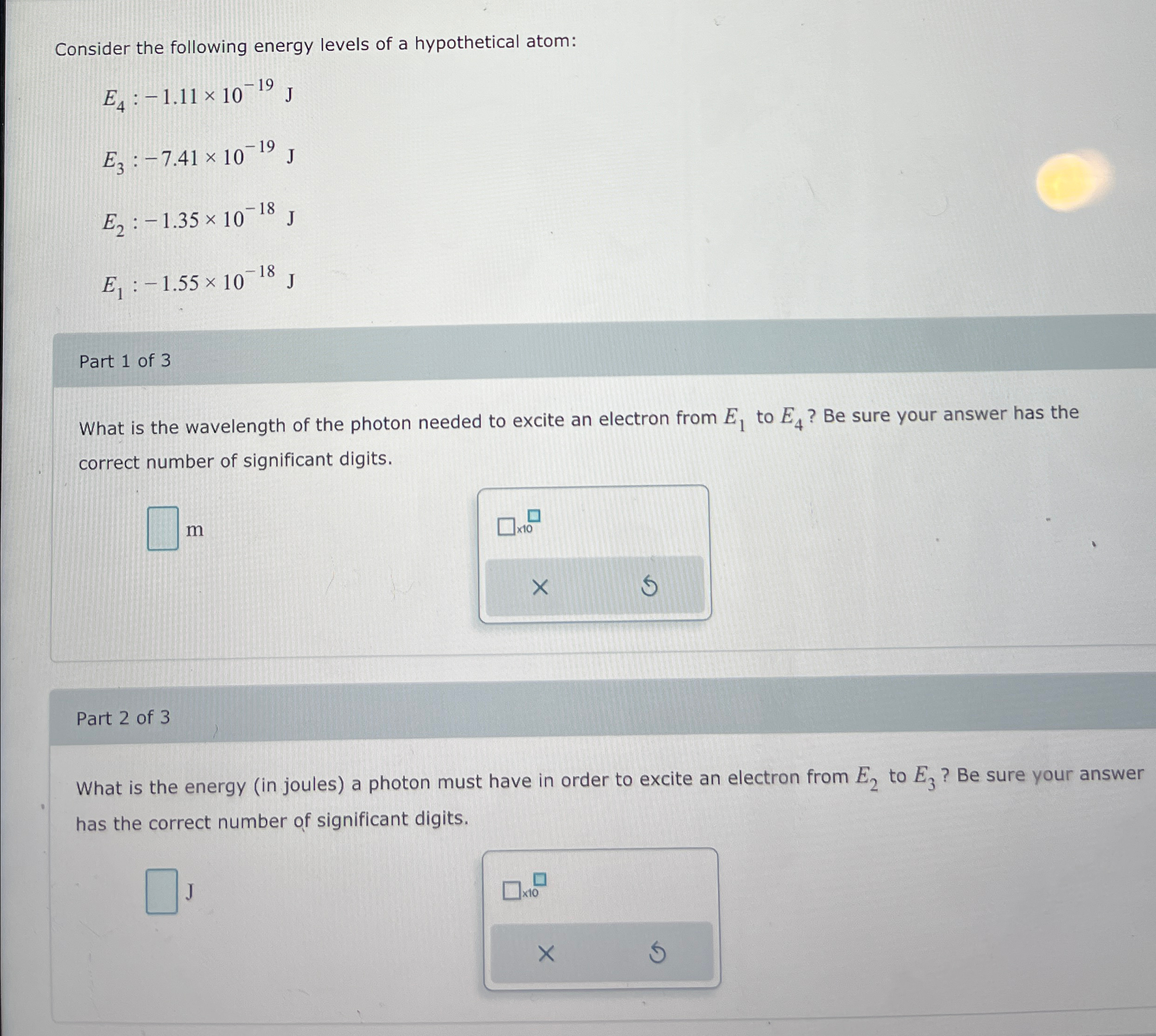 Solved Consider the following energy levels of a | Chegg.com