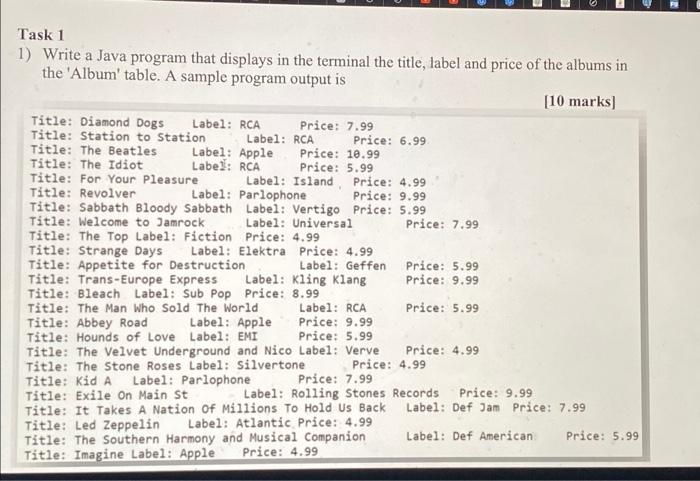 Solved Task 1 1) Write a Java program that displays in the | Chegg.com
