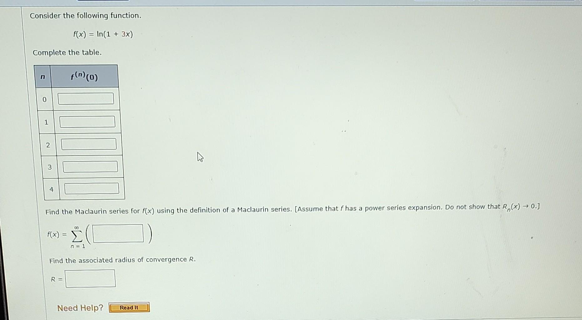 Solved Consider The Following Function F X Ln 1 3x