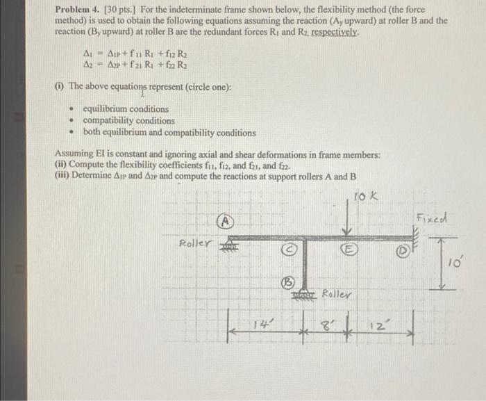 Solved Problem 4. [ 30pts.] For the indeterminate frame | Chegg.com